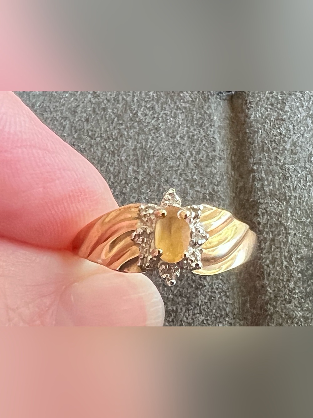 Citrine & Diamond Accent 10k Gold Ring Sz 7